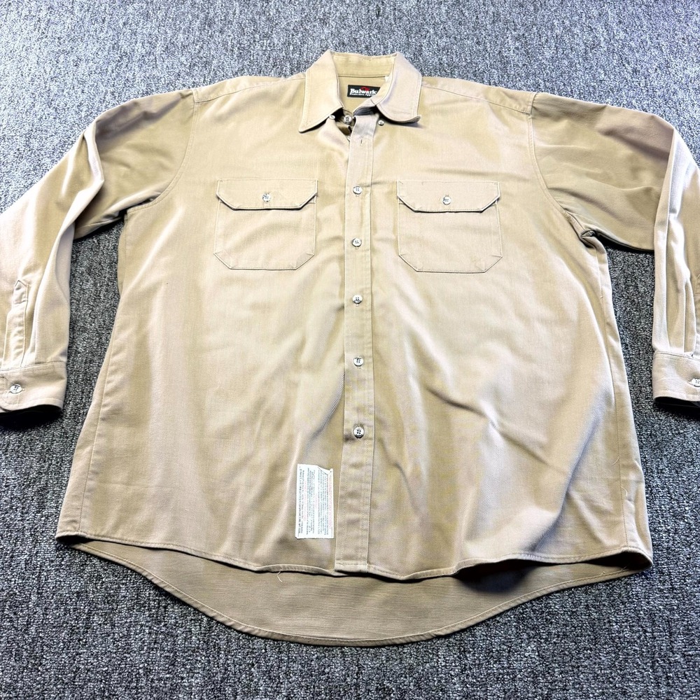 Bulwark Protective Apparel Flame Resistant Work Shirt Mens Large Olive Green